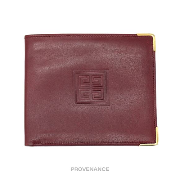 🔴 Givenchy Logo Bifold Wallet - Burgundy Leather - Picture 1 of 6